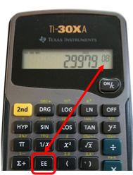 Entering a number in scientific notation on a scientific calculator.