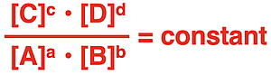 General format of an equilibrium constant equation for a generic reaction.