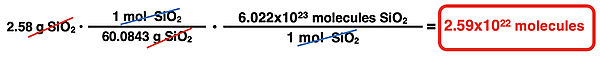 Example problem converting grams to molecules with two conversion factors.