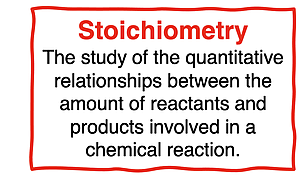 Definition of stoichiometry as the study of the quantitative relationships between the amount of reactants and products involved in a chemical reaction.