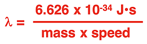 De Broglie equation for wavelength.