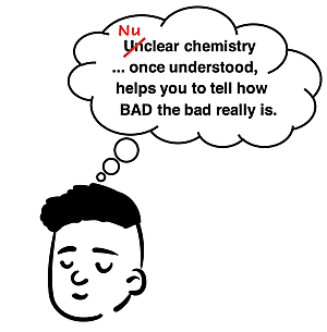 Cartoon emphasizing the need for an understanding of nuclear chemistry so that topics don't have unclear chemistry.