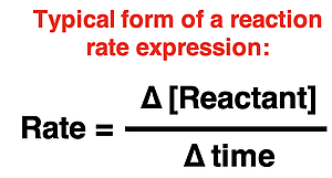Reaction rate equation expressing rate as the change in concentration per change in time.