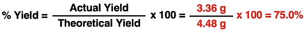 Example calculation of percent yield based on actual data.