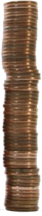 Tall stack of pennies.