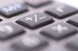 Close-up of keypad of a scientific calculator