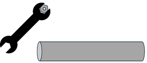 A picture of a wrench on a bolt, and a hollow pipe