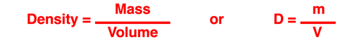 Density equation in two forms - words and symbols.