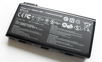 A lithium-ion battery for a laptop computer.
