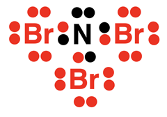 Electron dot diagram showing octets for bonded atoms in NBr3.