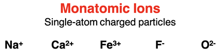 A description and five examples of monatomic ions with symbols