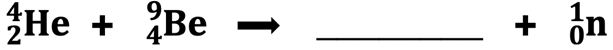 An incomplete nuclear equation for a bombardment reaction; part of a problem in which a student must identify the missing product nucleus.