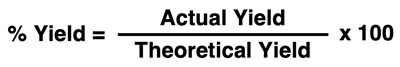 Equation for calculating percent yield.