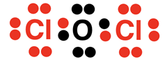 Electron dot diagram showing octets for bonded atoms in OCl2.