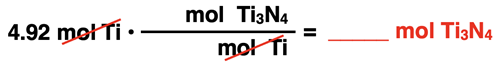 Shows the conversion factor set up with unit cancellation for converting from moles of a reactant to moles of a product.