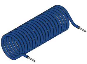 A picture of a hollow solenoid (coil of wires) not connected to anything.
