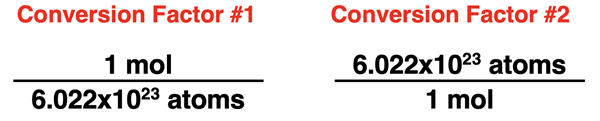 Avogadro’s number written as two different conversion factors.