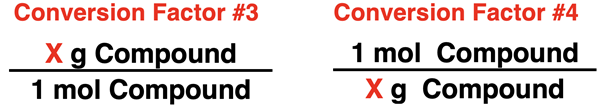 Two conversion factors based on molar mass information.
