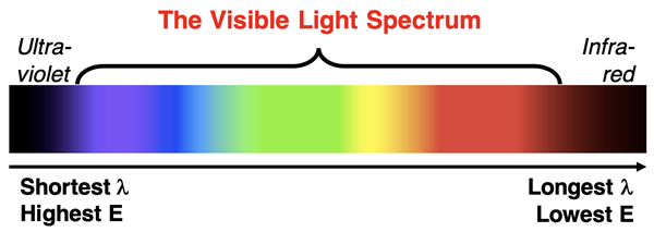 Visible light spectrum ordered by increasing wavelength