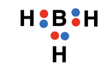 Lewis dot diagram depicting electron sharing in BH3.