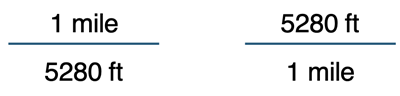 Two examples of conversion factors, one the inverse of the other.