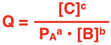 Format of reaction quotient for a heterogenous, gas and aqueous-state reaction system.