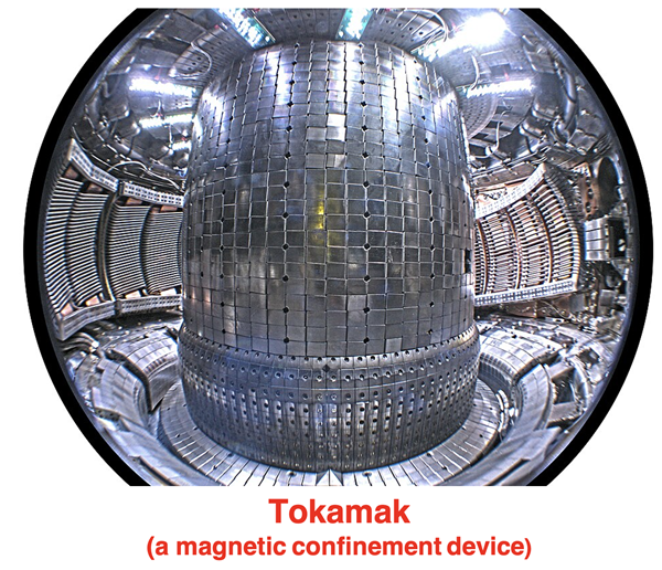 Photo of a tokamak magnetic confinement device.