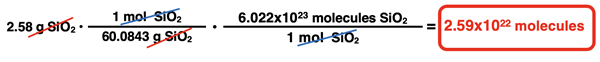 Example problem converting grams to molecules with two conversion factors.