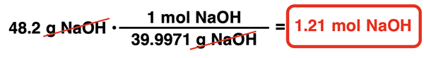 Example conversion of grams to moles.