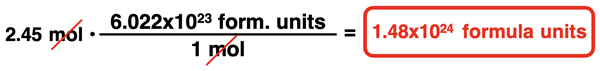 Example conversion of moles to formula units using conversion factors