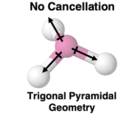Bond dipole moment vectors in a trigonal pyramidal geometry do not cancel.