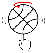 An illustration of a person spinning a basketball on their finger, with an arrow on the top showing the spin of the ball.