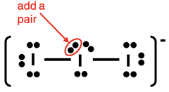 Lewis electron dot diagram for I3- ion showing the 10 valence electrons on the central atom.
