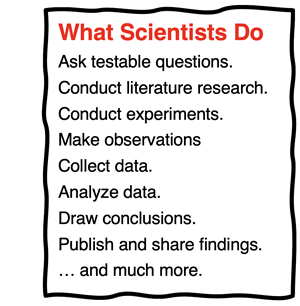 A listing of typical activities of a scientist