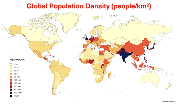 Global population human density map