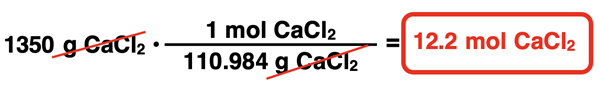 Example conversion of grams to moles using conversion factors