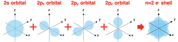 Diagram showing n=2 energy level with s and p orbitals combined