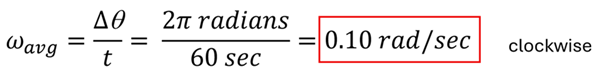 The equation to find the average angular velocity of a second hand in radians per second.  A full circle is 2 pi radians, that over 60 seconds comes to about 0.10 radians per second.