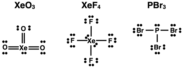 Practice question involving three molecules with different AXE notations.