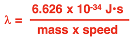 De Broglie equation for wavelength.