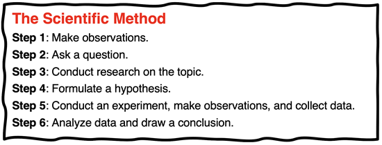 The steps of the scientific method.