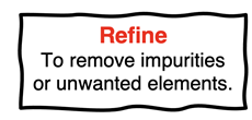 Definition of refine as the act of removing impurities or unwanted elements.