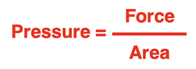 Equation relating the pressure to the force per area ratio.