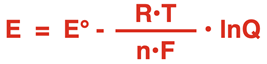 Equation for calculating the cell potential under non-standard conditions.