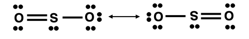 Lewis electron dot diagrams representing resonance for SO2.