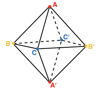 Octahedron Spatial model of an octahedron with labels on each of six corners.