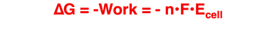 Equation relating Gibb’s free energy change to n, F, and cell voltage.