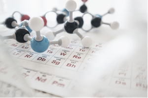 Photo of ball-and-stick molecular models.