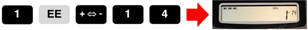 Sequence of buttons to press on scientific calculator to enter 1.0x10^-14.