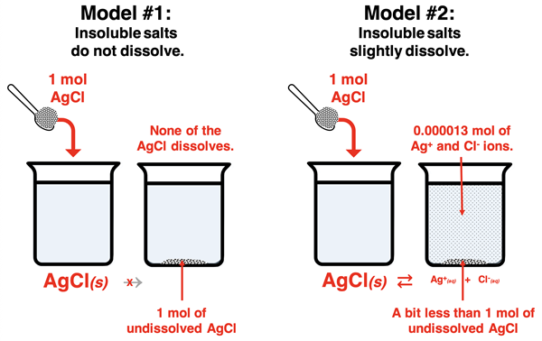 A model of insoluble salts in which some of the solid dissolves and is pressent as dissolved ions in solution.